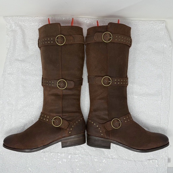 Reba Women’s Brown Studded Knee High Riding Boots Size 9 - Picture 10 of 16